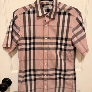 Men's Burberry Pink Plaid Short Sleeve Shirt